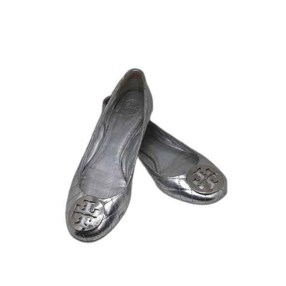 Tory Burch Shoes - Tory Burch Silver Metallic Quilted Leather Ballet Flats Women's Size 8 #375